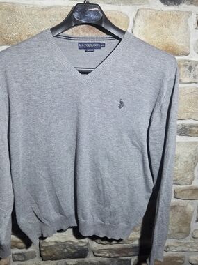 U.S. Polo Assn. Sweater Mens XXL Gray V-Neck Pullover Long Sleeve Knit Logo